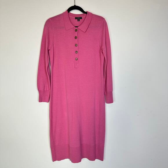 J.Crew Collared merino wool sweater-dress in Pink #BB375 size medium long sleeve - Picture 2 of 11